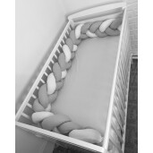 Apărătoare laterala pat bumper împletită 240 cm, 2 în 1, Deseda Gri pal - alb