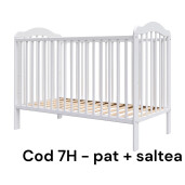 Pat + saltea + Lenjerie de pat cu apărători matlasate Princess cu dantela aurie  + baldachin cu volanase și suport 