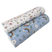Set din finet paturica bebe cu cearsaf si pernuta pt pat Unicorni pe fond colorat