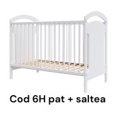 Pat + Saltea + Lenjerie de pat cu apărătoare împletită în 4 și 2 perne decorative + baldachin tulle colorat și suport, Deseda Mix stelute bleo