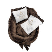 Set 4 în 1 LUX Cuib baby nest bebelusi din catifea MARO inchis cu volanase și salteluta matlasata detașabilă + păturică și pernuta personalizate