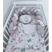 Lenjerie de pat cu 2 aparatori impletite Fluturasi gri- lila + lenjerie pat matrimonial Momente Deseda