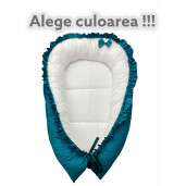Pat + saltea + Lenjeria cu apărători super groase, fundițe și 4 broderii, cearșaf pilota și pernuta Premium by Deseda Verde smarald - alb