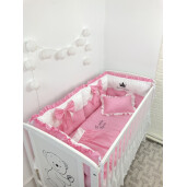 Lenjerie de pat cu 6 apărători matlasate Bicolore și fundițe Roz
