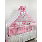 Lenjerie de pat cu 6 apărători matlasate Bicolore și fundițe Roz