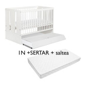 Pat + saltea + Lenjerie de pat Minunea mea, cu apărători matlasate+ lenjerie cu fundițe+ baldachin cu suport și inimioara Baby blue