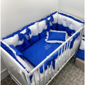 Lenjerie de pat cu 3 apărători matlasate Bicolore și fundițe Albastru royal- alb