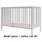 Pat + saltea + Lenjerie de pat cu Coroniță catifea + apărătoare din catifea împletită in 4, Velvet Gri