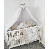 Pat + Saltea + Lenjerie de pat din catifea ALEGE CULOAREA cu apărătoare împletită în 3 și perne deco steluțe și norisor si baldachin Deseda