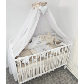 Pat + Saltea + Lenjerie de pat din catifea ALEGE CULOAREA cu apărătoare împletită în 3 și perne deco steluțe și norisor si baldachin Deseda
