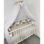 Pat + Saltea + Lenjerie de pat din catifea ALEGE CULOAREA cu apărătoare împletită în 3 și perne deco steluțe și norisor si baldachin Deseda