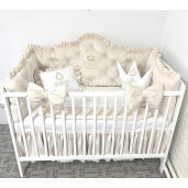 Pătuț bebe + saltea + Lenjerie pătuț bebeluși din Catifea Ivory cu apărători matlasate, cearșaf, păturică și pernuta din catifea PREMIUM