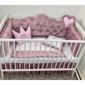 Pătuț bebe + saltea + Lenjerie pătuț bebeluși din Catifea ALEGE CULOAREA cu  baldachin și apărători matlasate, cearșaf, păturică și pernuta din catifea 