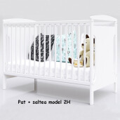Pat + Saltea + Lenjerie pătuț bebeluși Personalizata cu 7 sau 9 pernuțe, cearșaf cu Volanas, păturică și pernuțe slim
