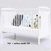 Pat + saltea + Lenjerie de pat din Catifea Albastru Royal cu apărători matlasate Price  + baldachin cu dantela și suport + cuib cu desfacere asortat + set de baie