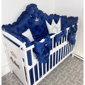 Lenjerie pătuț bebeluși din Catifea Bleumarin Prince cu apărători matlasate, cearșaf, păturică și pernuta din catifea 