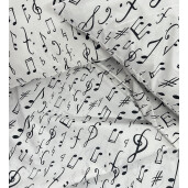 Lenjerie de pat din bumbac satinat, pt 2 persoane Deseda Note muzicale pe alb