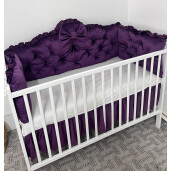 OTL Apărători matlasate pătuț bebeluși, din Catifea Mov + cearșaf cu Volanas pat 120x60 cm 