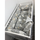 Lenjerie cu 6 bucati Perne Lungi protectii laterale patut, cearșaf, păturică și pernuta Deseda Norisori gri- bej