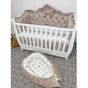 Set Cuib baby nest bebelusi cu desfacere, din catifea și bumbac Deseda Coronițe aurii + paturica + pernuta slim