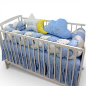 OTL Apărătoare laterala pătuț bebe bumper împletită în 4 din bumbac, 240 cm Deseda Mix Stelute bleo