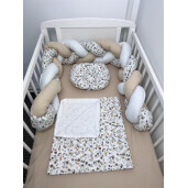Apărătoare laterala pat bumper împletită 180 cm Deseda Mix floricele mici-bej-alb