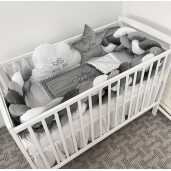 Lenjerie de pat din CATIFEA cu apărătoare împletită în 4 și perne deco steluța și norisor Deseda Mix Gri -alb