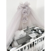 Lenjerie de pat din CATIFEA cu apărătoare împletită în 4 și perne deco steluța și norisor Deseda Mix Gri -alb