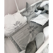 Lenjerie de pat din CATIFEA cu apărătoare împletită în 4 și perne deco steluța și norisor Deseda Mix Gri -alb