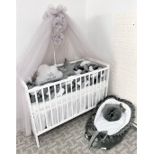 Lenjerie de pat din CATIFEA cu apărătoare împletită în 4 și perne deco steluța și norisor Deseda Mix Gri -alb