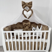 Pătuț bebe + saltea + Lenjerie pătuț bebeluși din Catifea ALEGE CULOAREA cu  baldachin și apărători matlasate, cearșaf, păturică și pernuta din catifea 