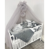 Lenjerie de pat din CATIFEA cu apărătoare împletită în 4 și perne deco steluța și norisor Deseda Mix Gri -alb