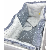Pat + saltea + Lenjerie de pat cu 6 bucati aparatori protectii laterale patut super groase Deseda Mix Stelute colorate
