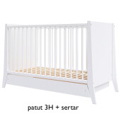 Pat + saltea + Lenjerie de pat cu 4 apărători matlasate albe cu Volanas de catifea roz ciclam + lenjerie pătuț Elegant Alb -roz ciclam