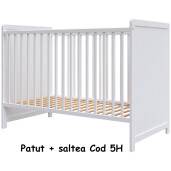 Pătuț bebe + saltea + Lenjerie de pat cu apărători matlasate și perna deco și fundițe colorate + baldachin cu suport Deseda Albastru pal