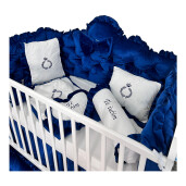 Lenjerie pătuț bebeluși din Catifea Albastru Royal cu apărători matlasate, cearșaf, păturică și pernuta din catifea albastra