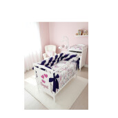 OTL Lenjerie cu apărătoare împletită în 4, 240 cm + cuib + cearșaf + plăpumioară + pernuta slim Deseda Violet inchis - flori 