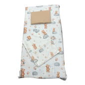 Set 3 piese cu cearsaf paturica si perna Ursi pe nori