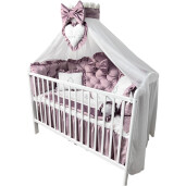 Pătuț bebe + saltea + Lenjerie pătuț bebeluși din Catifea ALEGE CULOAREA cu  baldachin și apărători matlasate, cearșaf, păturică și pernuta din catifea 