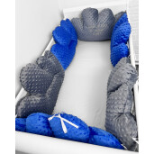 Set de 6 perne norișori apărători pat bebe 120x60 cm Deseda din plush mincky colorat Albastru-gri
