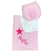 Set 2 piese Paturica dubla de iarna 90x70 cm cu perna formare cap Deseda Minky colorat - Steluțe