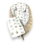 Set Cuib baby nest bebelusi cu desfacere, din catifea și bumbac Deseda Coronițe aurii + paturica + pernuta slim