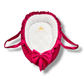 Cuib Babynest Personalizat Princess din Catifea Roz ciclam si alb, cu salteluta matlasata detașabilă