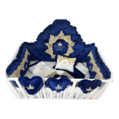 Lenjerie pătuț bebeluși Regal din Catifea Bleumarin cu apărători matlasate, cearșaf, păturică și pernuta