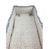 Lenjerie de patut bebelusi 5 piese cu aparatori laterale pufoase CN Steluțe mărunte gri