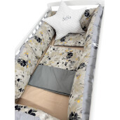 OTL Lenjerie cu 6 bucati Perne Lungi protectii laterale patut, cearșaf, păturică și pernuta Deseda Fantezie gri + perna stea personalizata