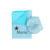 Set 2 piese Paturica dubla de iarna 90x70 cm cu perna formare cap Deseda Minky colorat - Steluțe