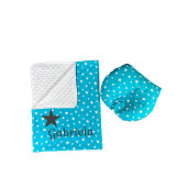 Set 2 piese Paturica dubla de iarna 90x70 cm cu perna formare cap Deseda Minky colorat - Steluțe