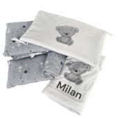 Lenjerie de pat Personalizata imprimata Steluțe gri pe gri - Ursuleț gri