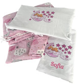 Lenjerie de pat Personalizata imprimata Nori cu luna roz - Ursuleț adormit